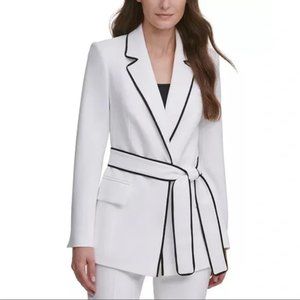 NWT DKNY White Belted Contrast Trim Blazer